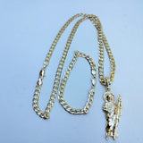 14k Gold Filled 6mm Cuban Link Chain Bracelet and Pendant Set