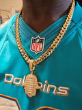 14k Gold plated Miami Cuban Link 12mm Chain CZ Diamond lock and pendant