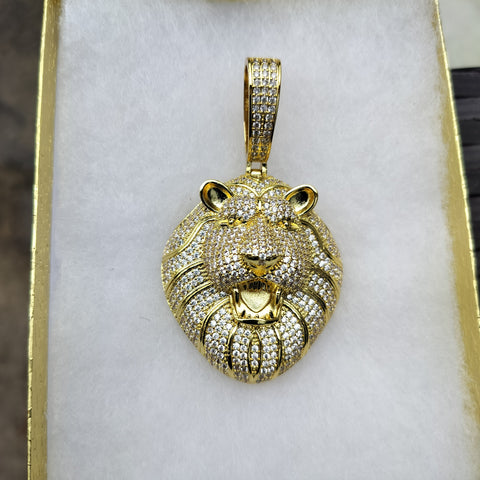14K gold plated iced out Lion pendant