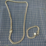 14k Goldplated 8mm Flat Cuban link Chain and bracelet  set Special