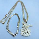 14k Gold Filled 6mm Cuban Link Chain Bracelet and Pendant Set
