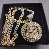 14k Gold Filled 5mm Diamond cut Cuban Link Chain and Pendant
