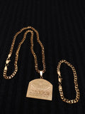 14k 6mm Gold Plated Cuban link Chain bracelet and Pendant