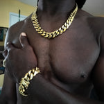 14k gold-plated 18mm Flat Cuban link chain and bracelet set