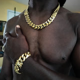 14k gold-plated 18mm Flat Cuban link chain and bracelet set