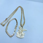 14k Gold Filled 6mm Cuban Link Chain Bracelet and Pendant Set