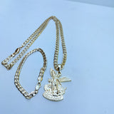14k Gold Filled 6mm Cuban Link Chain Bracelet and Pendant Set