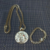 14k 8mm Gold Plated Cuban Link Chain Pendant and Bracelet Set