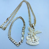 14k Gold Filled 6mm Cuban Link Chain Bracelet and Pendant Set
