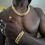 14k gold-plated 18mm Flat Cuban link chain and bracelet set