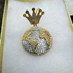 14K gold plated iced out World pendant