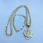 14k Gold Filled 6mm Cuban Link Chain Bracelet and Pendant Set