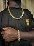 14k Gold Plated 15mm Miami Cuban Link Chain and Bracelet