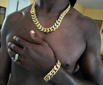 14k gold-plated 18mm Flat Cuban link chain and bracelet set