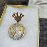 14K gold plated iced out World pendant