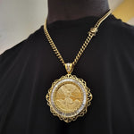 14k 6mm Gold Plated Cuban link Chain and Pendant