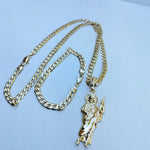 14k Gold Filled 6mm Cuban Link Chain Bracelet and Pendant Set