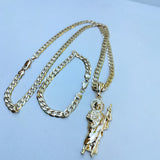 14k Gold Filled 6mm Cuban Link Chain Bracelet and Pendant Set