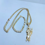 14k Gold Filled 6mm Cuban Link Chain Bracelet and Pendant Set