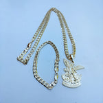 14k Gold Filled 6mm Cuban Link Chain Bracelet and Pendant Set