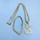 14k Gold Filled 6mm Cuban Link Chain Bracelet and Pendant Set