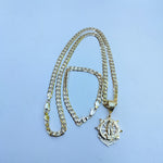 14k Gold Filled 6mm Cuban Link Chain Bracelet and Pendant Set