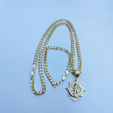 14k Gold Filled 6mm Cuban Link Chain Bracelet and Pendant Set