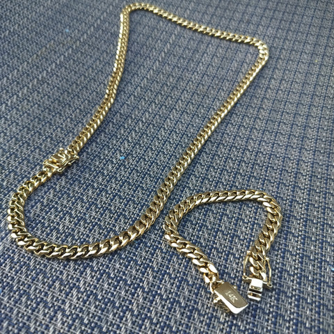 14k Goldplated 8mm Flat Cuban link Chain and bracelet  set Special