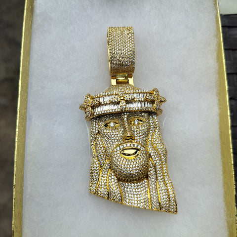 14K gold plated iced out Jesus pendant cz diamond