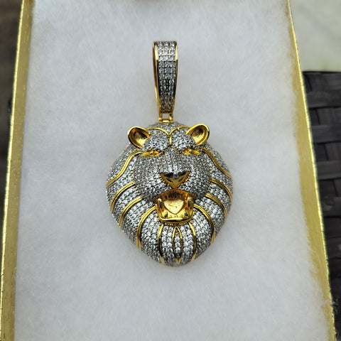 14K gold plated iced out Lion pendant