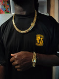 14k Gold Plated 15mm Miami Cuban Link Chain and Bracelet