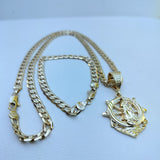 14k Gold Filled 6mm Cuban Link Chain Bracelet and Pendant Set