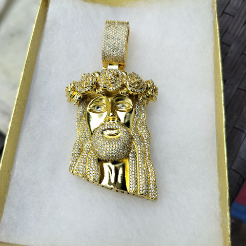 14K gold plated Jesus pendant cz diamond