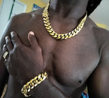 14k gold-plated 18mm Flat Cuban link chain and bracelet set