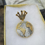 14K gold plated iced out World pendant