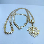 14k Gold Filled 6mm Cuban Link Chain Bracelet and Pendant Set