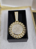 14K gold plated iced out Circle Cuban link pendant