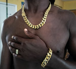14k gold-plated 18mm Flat Cuban link chain and bracelet set