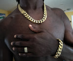 14k gold-plated 18mm Flat Cuban link chain and bracelet set