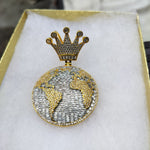 14K gold plated iced out World pendant