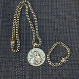 14k 8mm Gold Plated Cuban Link Chain Pendant and Bracelet Set