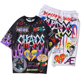 Men Graffiti Jogger Set Shorts+T shirt