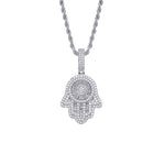 18K Gold Plated Bling CZ Simulated Diamond Iced Out Hand of Fatima Pendant Necklace Chain