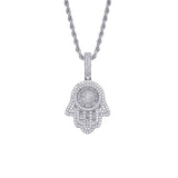 18K Gold Plated Bling CZ Simulated Diamond Iced Out Hand of Fatima Pendant Necklace Chain