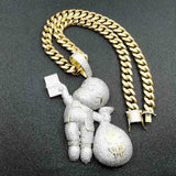 Large Size High Quality CZ stones Cartoon Money Bag Pendant Bling Iced Out