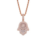 18K Gold Plated Bling CZ Simulated Diamond Iced Out Hand of Fatima Pendant Necklace Chain