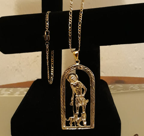 14k 3mm Gold Plated Figaro Chain Bracelet and Pendant  Set