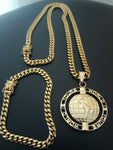14k 6mm Gold Plated Cuban Link Chain Pendant and Bracelet Set