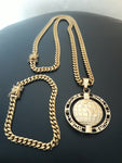 14k 6mm Gold Plated Cuban Link Chain Pendant and Bracelet Set
