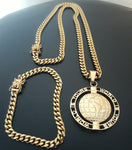 14k 6mm Gold Plated Cuban Link Chain Pendant and Bracelet Set